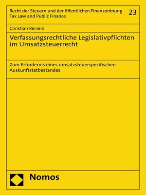 cover image of Verfassungsrechtliche Legislativpflichten im Umsatzsteuerrecht